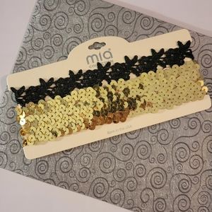 NWT! Mia Collection Black & Gold Sequin Choker (2 Chokers)